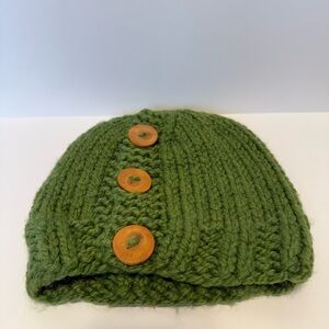 Handmade Knit Wool Hat With Wooden Buttons